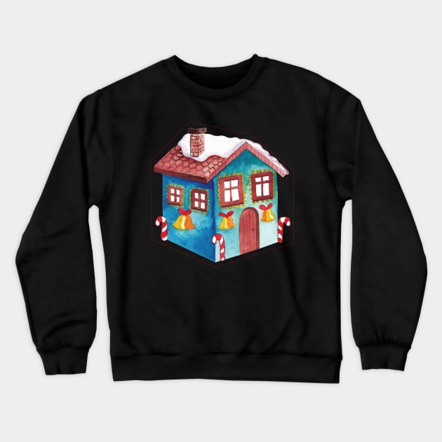 Blue House with Christmas lights Crewneck Sweatshirt by holidaystore